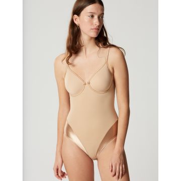 Seide Push Up BH Adriana goldsand mit cremeweißer Spitze von Millesia