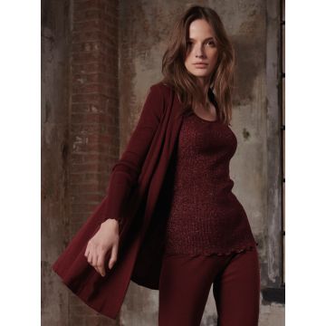 Lange Cardigan Strickjacke bordeaux rot Merinowolle Seide von Oscalito - die Hose und das Top sind nicht im Lieferumfang enthalten