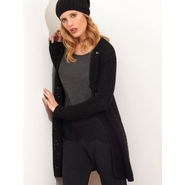 Wolle mit Pailletten lange Strickjacke schwarz von Chiara Fiorini - das Shirt ist nicht im Lieferumfang enthalten
