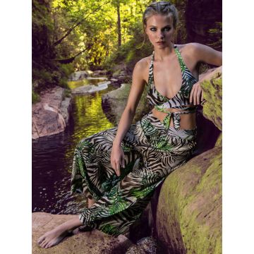Strandhose Emotion grün braun mit Dschungel Druck von Nicole Olivier - Bikini nicht im Lieferumfang enthalten