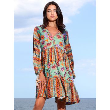 Strand Tunika kurz Ginevra Menta zartgrün mit Seide Mustermix von Laetitia Beachwear