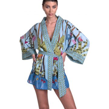 Strand Kimono kurz Jungle Attitude blau von Pin-Up Stars