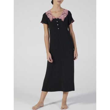 Modal Nachtkleid wadenlang schwarz rosa mit Spitze von Verdiani