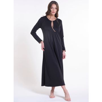 Nachtkleid Nero aus Baumwolle mit Satindetails schwarz gold von Verdiani Donna