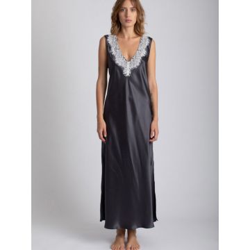 Seide Nachtkleid Leona lang anthrazit steingrau von Vivis