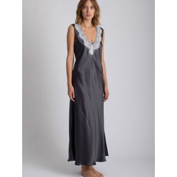 Seide Nachtkleid Leona lang anthrazit steingrau von Vivis