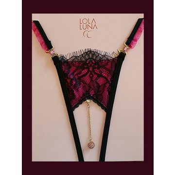 Lola Luna Ouvertstring Scarlett Open Fuchsia schwarz mit pink