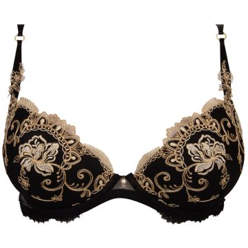 Edler Vollschalen BH aus Tüll in schwarz mit floraler Goldstickerei von Lise Charmel