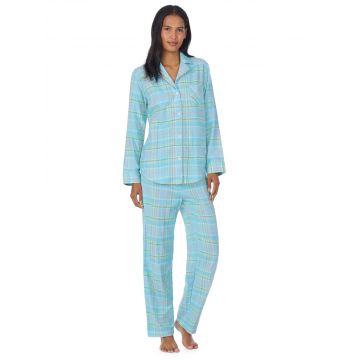 Pyjama Baumwolle Viscose Flanell aqua kariert Lauren by Ralph Lauren Sleepwear für Damen