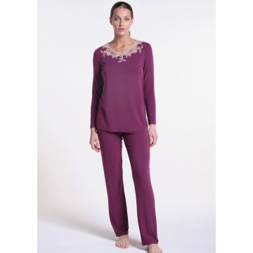 Modal Pyjama Prugna violett mit puderfarbener Spitze von Verdiani Donna