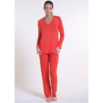 Modal Damen Schlafanzug Arancio Koralle Rot mit Spitze von Verdiani Donna