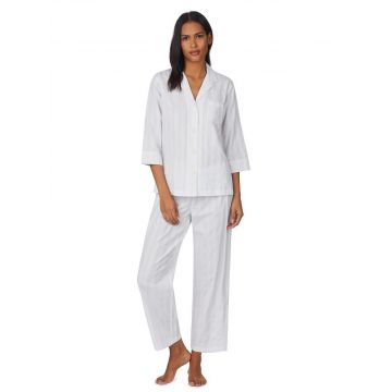Baumwolle Pyjama Shadow Stripe mit eingewebten Satinstreifen in weiß von Lauren by Ralph Lauren