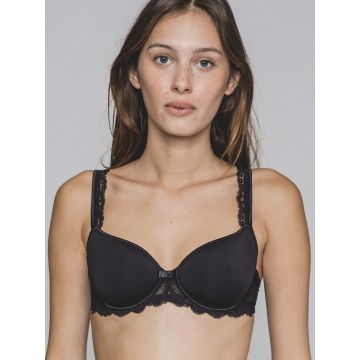 Seide Push Up BH Adriana goldsand mit cremeweißer Spitze von Millesia