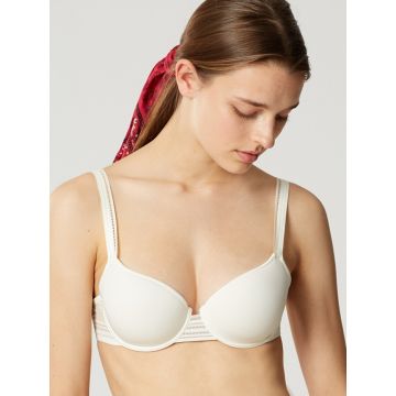 Seide Push Up BH Adriana goldsand mit cremeweißer Spitze von Millesia