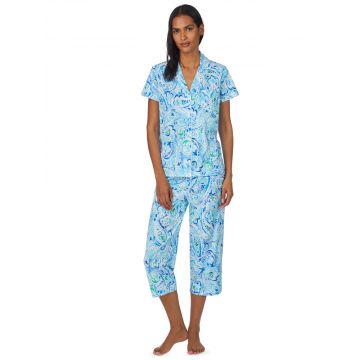Sommer Pyjama Paisley in Blau aus Baumwolle Viscose Mix von Lauren by Ralph Lauren
