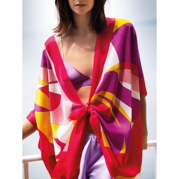 Seidenkimono Modern Print fuchsia-gelb von Luna di Seta