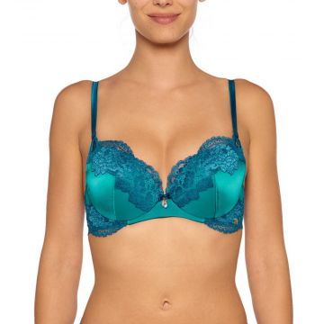 Seide Push Up BH Adriana türkis mit blauer Spitze von Millesia