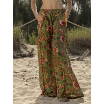 Batist mit Seide Strandhose Dafne in olivgrün von Laetitia Beachwear