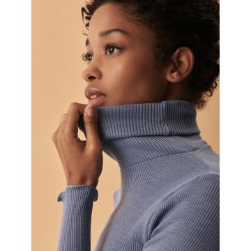 Merinowolle-Seide Rollkragen-Shirt Turtleneck von Oscalito jeansblau