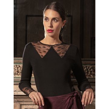Shirt Alina in schwarz von Oscalito aus Wolle-Seide - Rock nicht im Lieferumfang enthalten