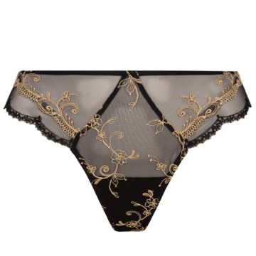 Edler Tüllslip aus transparentem Tüll in schwarz mit Goldstickerei von Lise Charmel