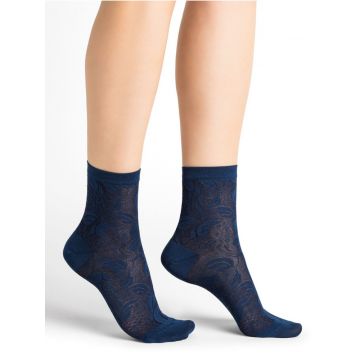 Damen Socken mit Blumenmuster aus 71% Seide in Jeansblau von Bleuforêt