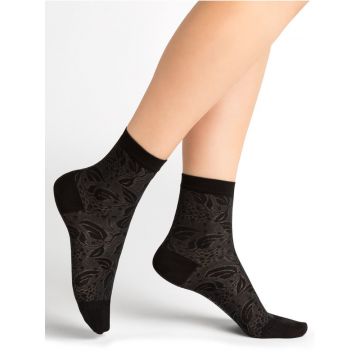 Damen Socken mit Blumenmuster aus 71% Seide in Schwarz von Bleuforêt