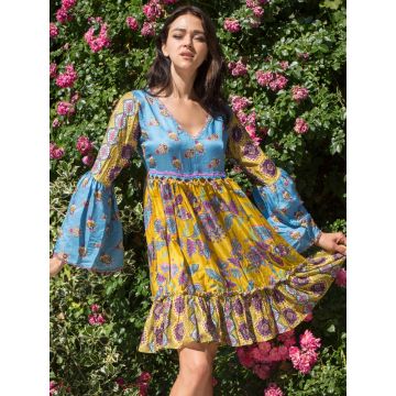 Tunika mit Seide Paola in blau-gelb von Laetitia Beachwear
