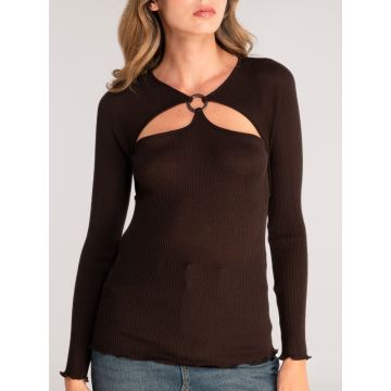 Merinowolle Seide Langarmshirt gerippt royalblau Calais Spitze von Oscalito - Hose nicht im Lieferumfang enthalten