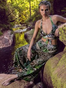 Strandhose Emotion grün braun mit Dschungel Druck von Nicole Olivier