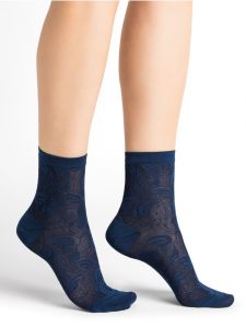 Damen Socken mit Blumenmuster aus 71% Seide in Jeansblau von Bleuforêt