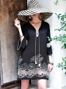 Tunika Sommerkleid mit Hohlsaum Stickerei schwarz von Chiara Fiorini