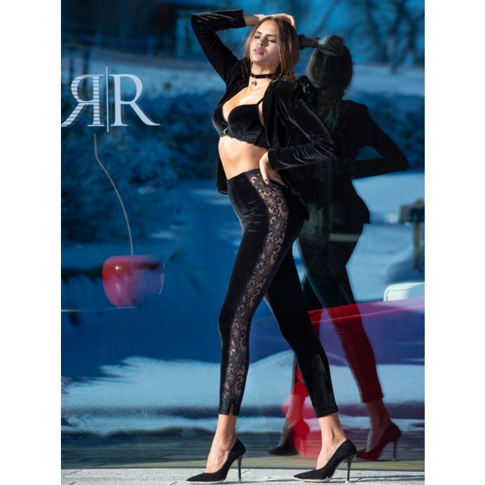 Samt Leggings mit Spitze schwarz von Ambra